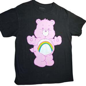 Coquette Cheer Bear Care Bear Pink Black T-Shirt Size Large 100% Cotton